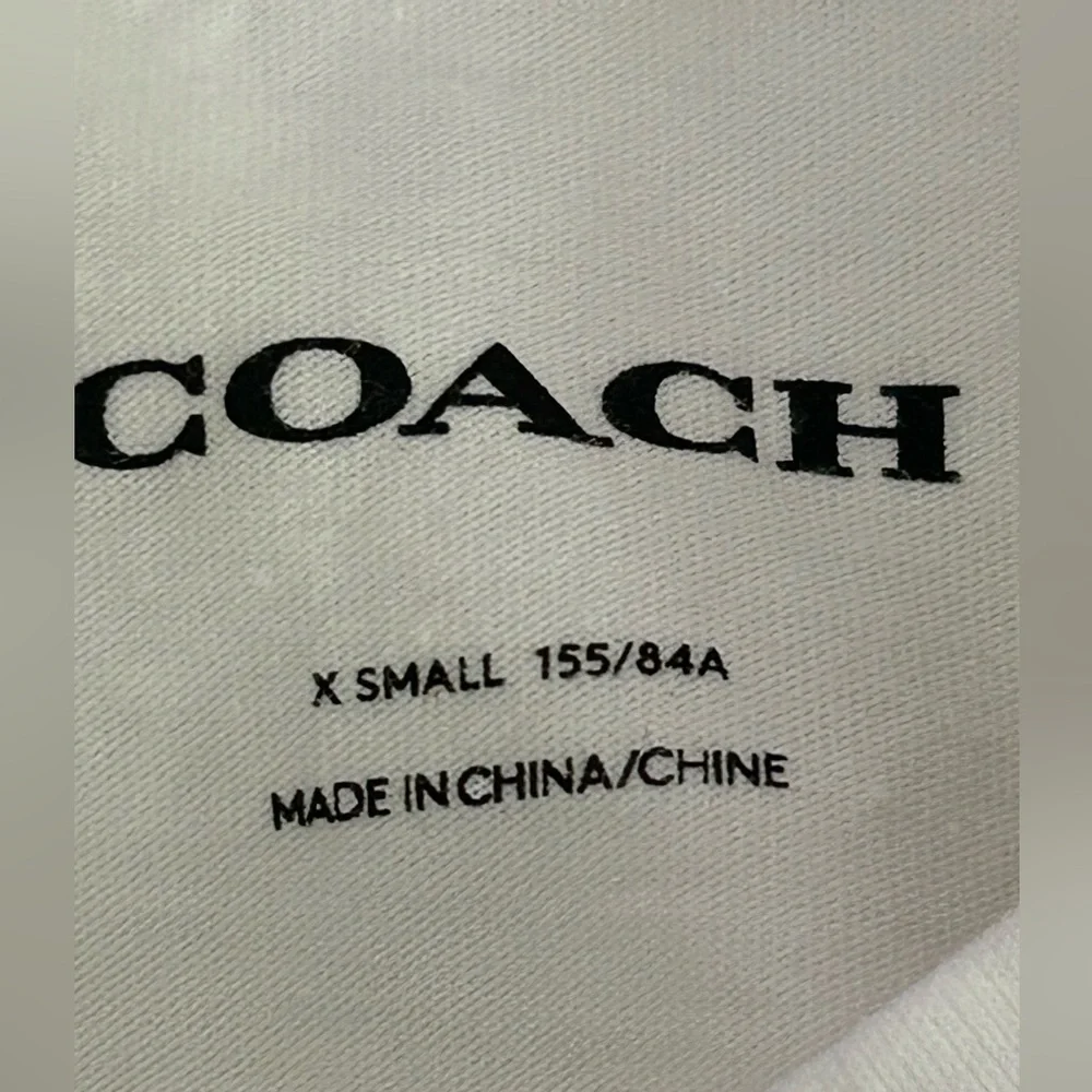 Coach White Tee with Brown Signature Square and Multicolor Logo